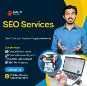 navy and yellow modern seo keyword research services linkedin post